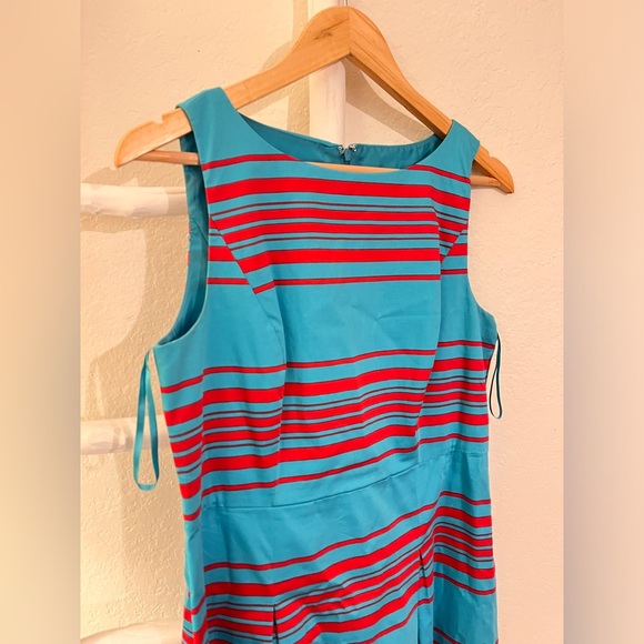 Talbots Red/Blue Striped Fit Flare Dress - Picture 3 of 10